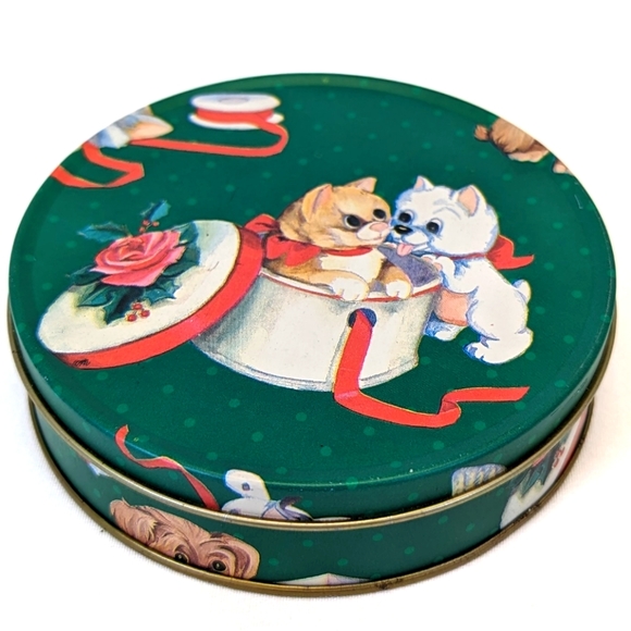 Vintage Christmas Holiday Cats & Dogs Coaster Set of 6 With Storage Tin - Metal - Picture 8 of 8